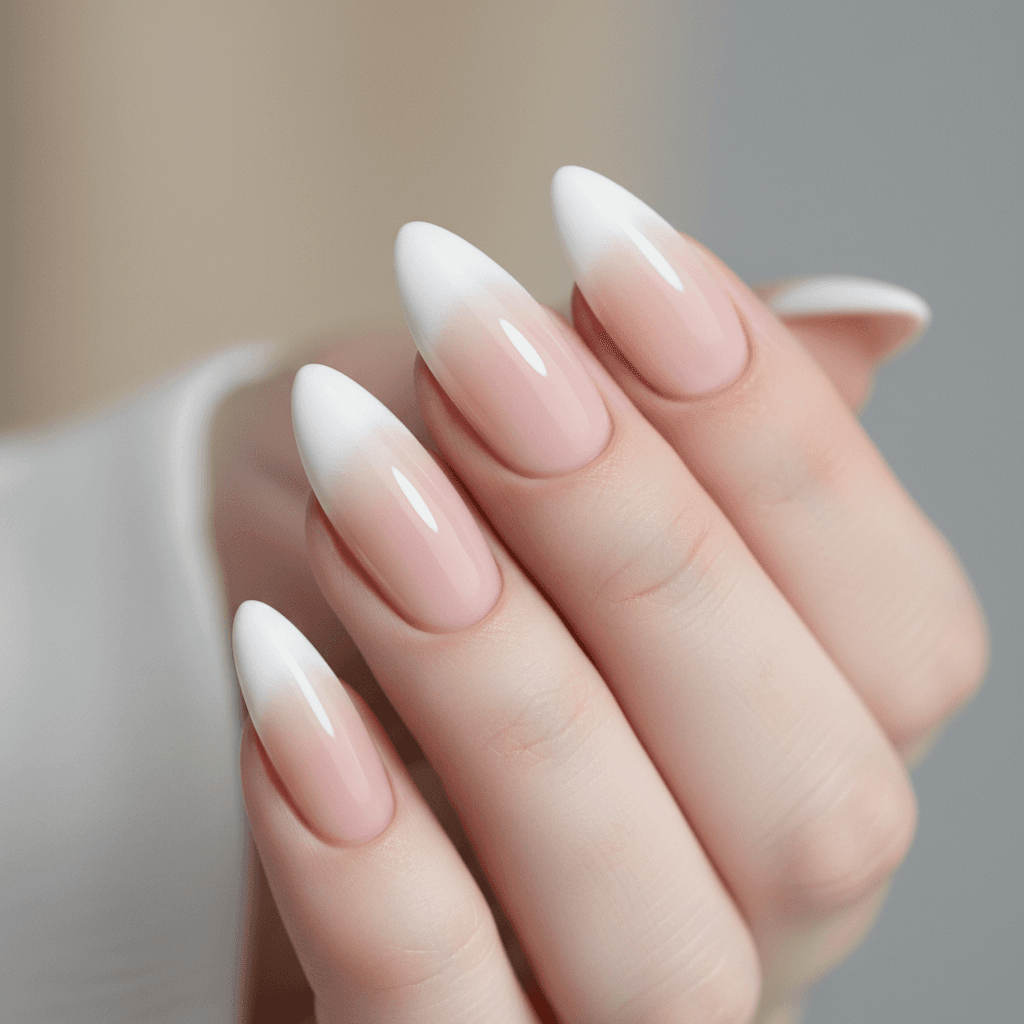 French ombre gradient nails in neutral tones