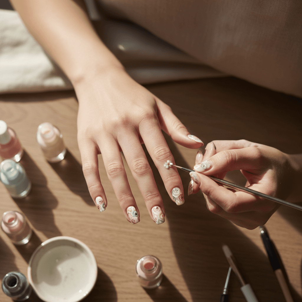 Professional nail art design with intricate details and precision