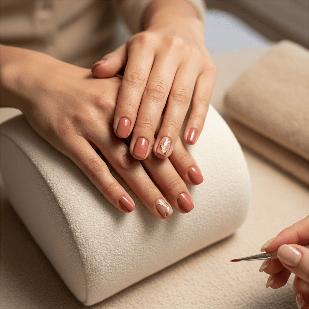 Before-and-after nail transformation using Banana Glow airbrush kit