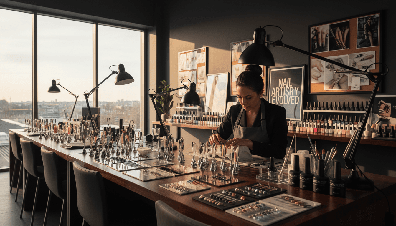 Creative workspace with airbrush paints and styling tools